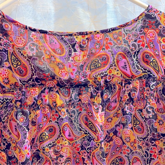 Rock47-wrangler sheer blouse size L - round neck,rhinestones, paisley flowers - Picture 3 of 16